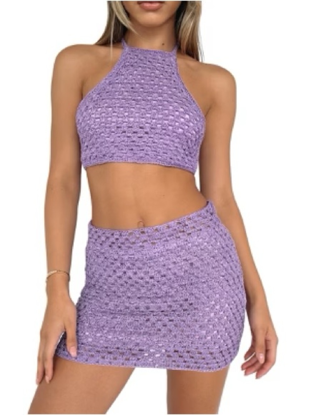 White Fox Boutique Lilac Crochet Mini Skirt